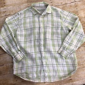 Tommy Bahama Linen White & Green Plaid L/S